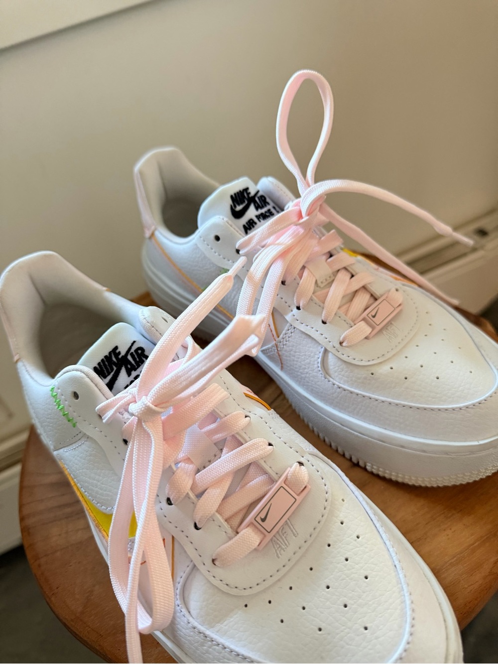 Nike Women’s Sneakers White with Pink and Yellow Accents